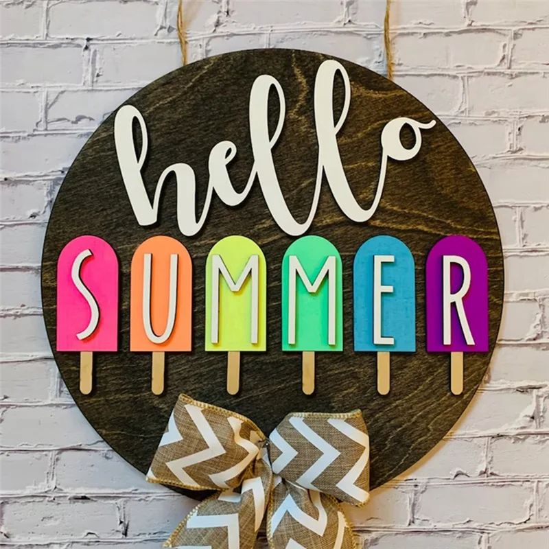 

LICE-3D Seasonal Sign, Hello Sign Seasonal Decor Summer Sign Farmhouse Round Welcome Door Sign For Hanging Home Decor