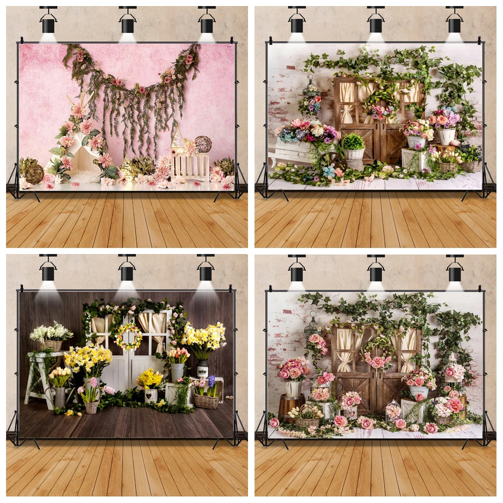 

Pink Spring Easter Flowers Wedding Anniversary Photography Backdrop Party Decor Tent Baby Birthday Party Photo Background