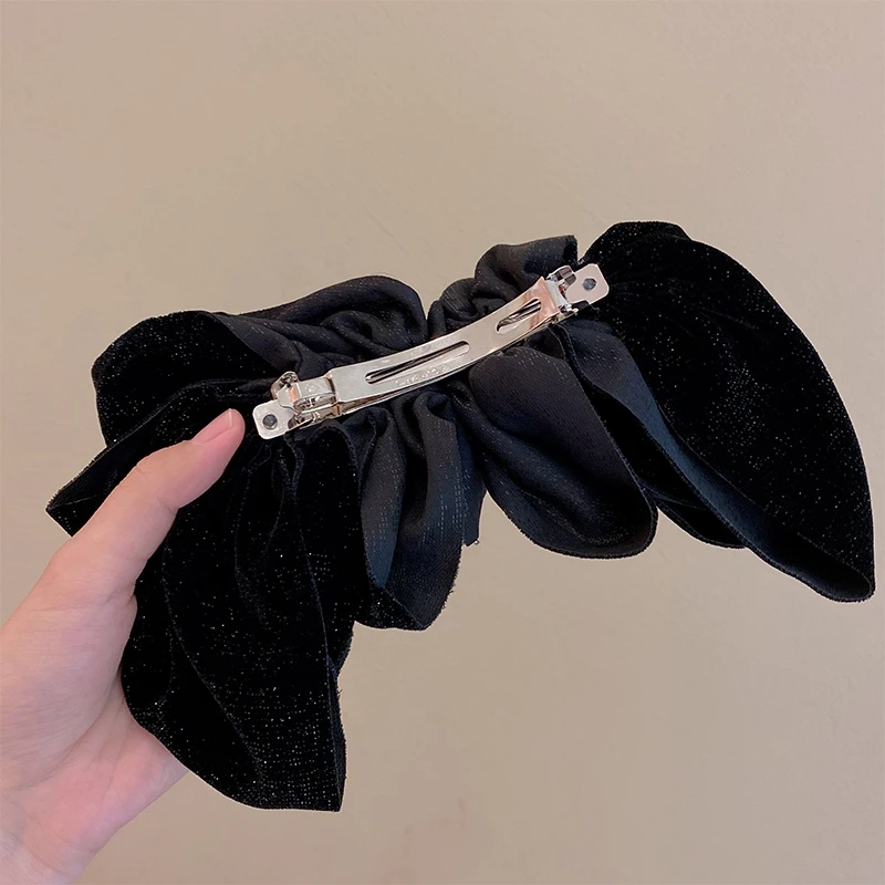 Fashion Large Velvet Bow Hair Clips For Women Girls Elegant solid color Ponytail clip Prom Party Hair Accessory Winter Decorate