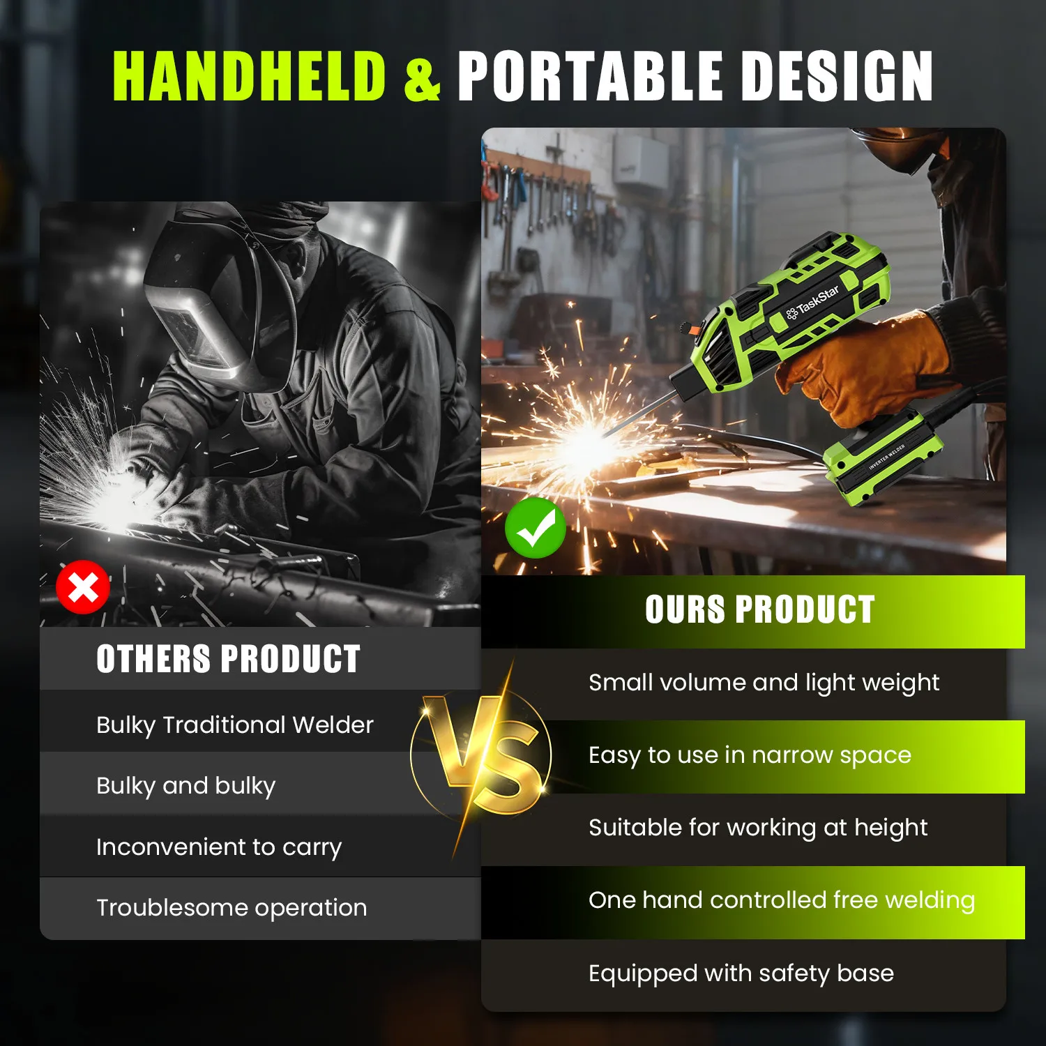 Máquina de solda portátil Taskstar, pistola de soldador de arco 20-120A IGBT, soldador portátil