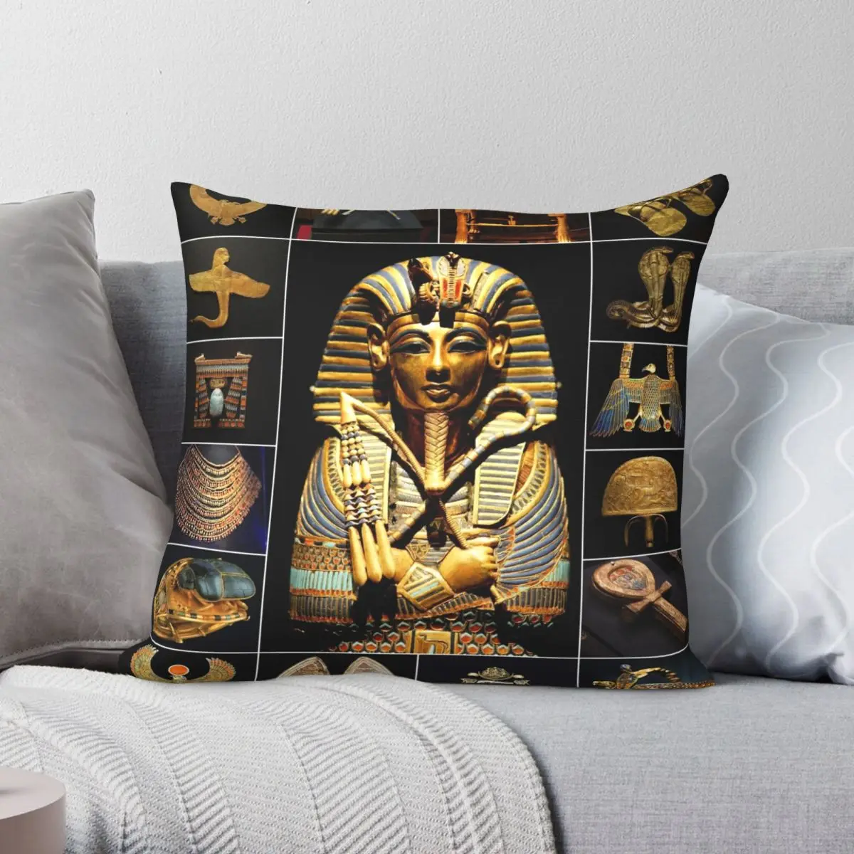 King Tutankhamun Artifacts Square Pillowcase Polyester Linen Velvet Pattern Zip Decor Bed Cushion Cover 45x45