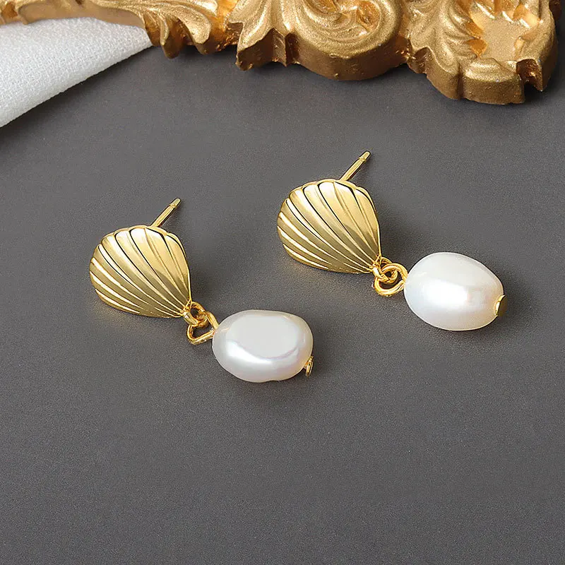 QMCOCO Silver Color New INS Style Simple Fashion Personality Natural Shell Pearl Ear Accessories For Women Party Gifts