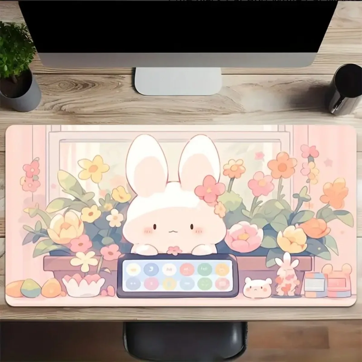 

1pc Rubber Non-Slip Laptop Mouse Pad Minimalist Anime Rabbit Design Washable Smooth Mat for Computer Gaming Office Desk