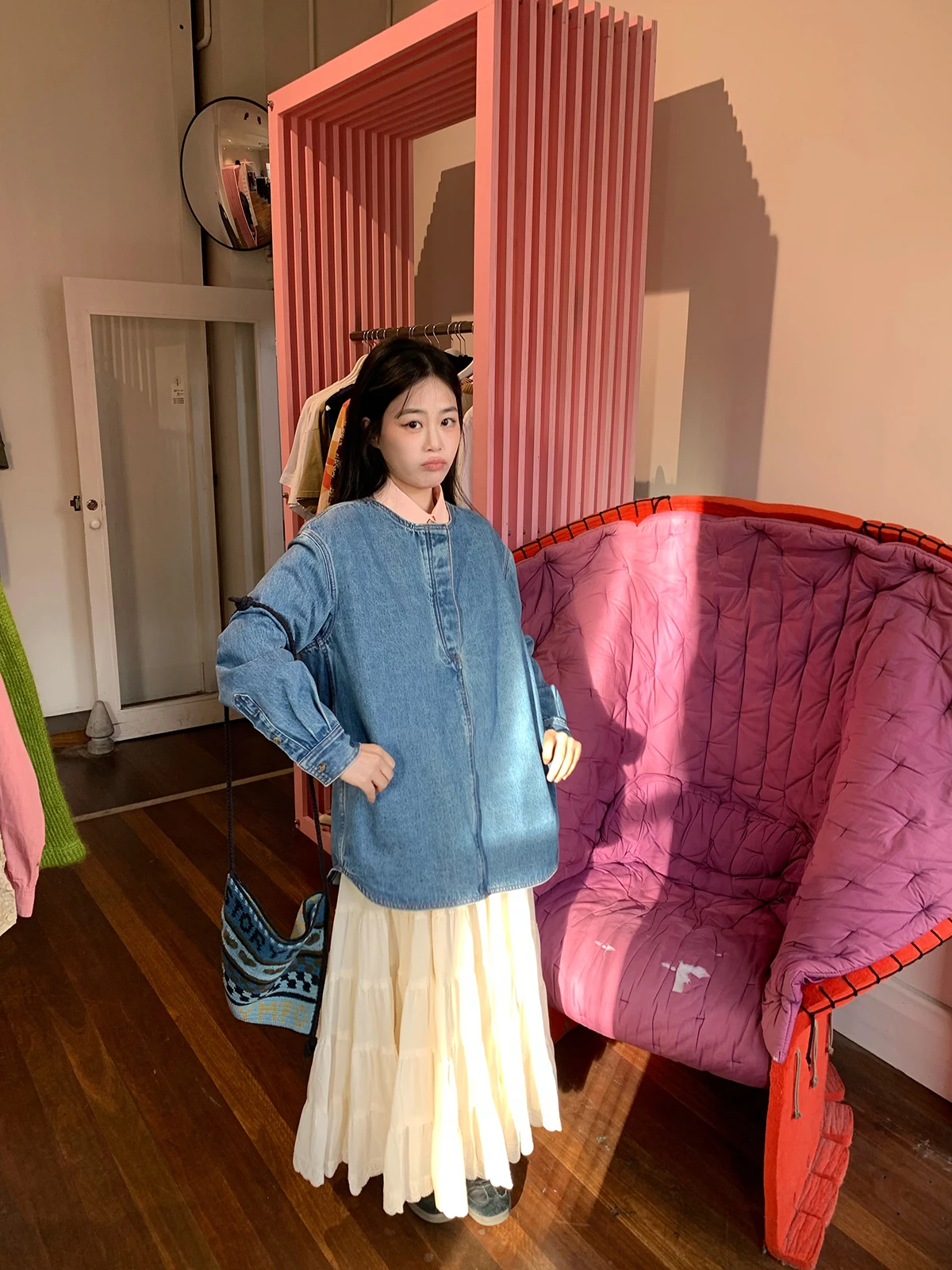 

Деконструированная джинсовая рубашка в стиле ретро для женщин, повседневная, из хлопка, с длинным рукавом, свободного кроя, для города