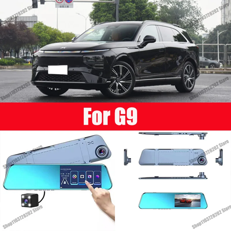 For XPENG G9 Carplay Android GPS Dash Cam AUX FM Radio Dashcam Car Camera Stream RearView Mirror Drive Recorder