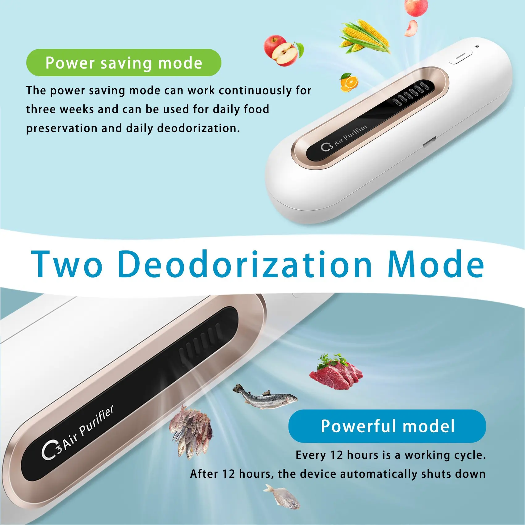 O3 Ozone Generator Air Purifier,Refrigerator Deodorizer,Food Shelf Life Extender,Remove Smoke Pet Toilet Smell for Odors