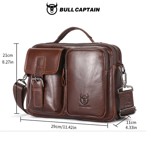 Imagen 2 del producto BULLCAPTAIN, nuevo bolso cruzado de cuero genuino para hombre, maletín para hombre, bolso de mensajero, maletín de negocios informal, bolso de hombro para hombre estilo