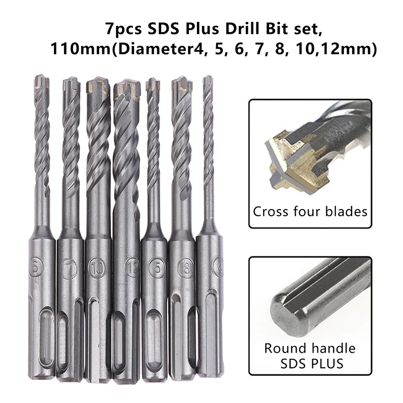 kit-de-brocas-sds-plus-para-concreto-com-7-pecas-110mm-diametros-de-4-5-6-7-8-10-12mm-broca-de-martelo-com-4-arestas-de-corte