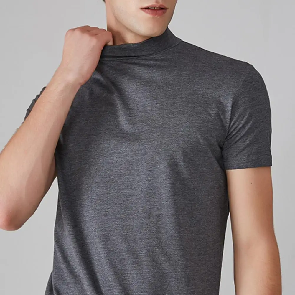 High Collar T-shirt Short Sleeve High Neck Base Layer Tee For Spring Autumn Men's Undershirts Half Turtleneck Slim Fit T-shirt