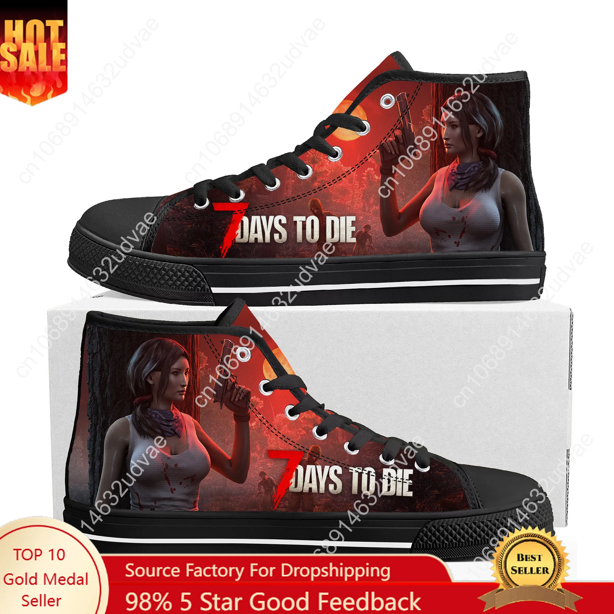 

7 Days to Die High Top Shoes Men Women Teenager Sneakers Canvas High Quality Sneaker Casual Custom Made Couple Shoe Black Sole