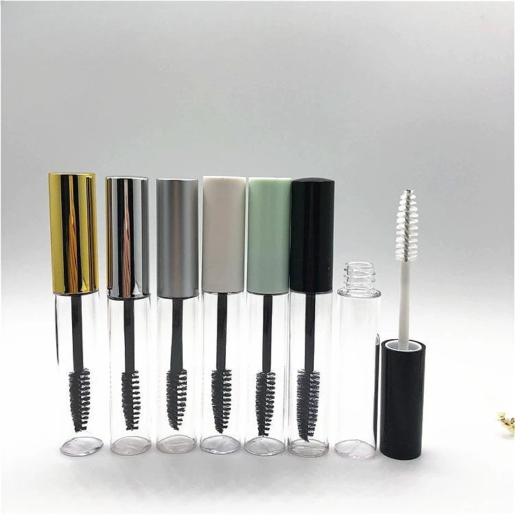 Tubo de Rímel Vazio Redondo de 10ml, Frasco Moldado por Sopro para Sérum de Crescimento de Cílios, Reutilizável nas Cores Dourado, Prata, Branco e Preto