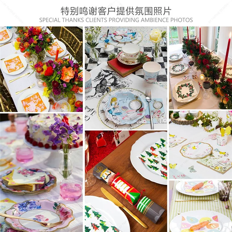 20 Stück/Packung Blumenbedruckte Einweg-Papierservietten Dekoration Hochzeit Party 2-lagige Quadratische Dinner-Servietten – Detail 16