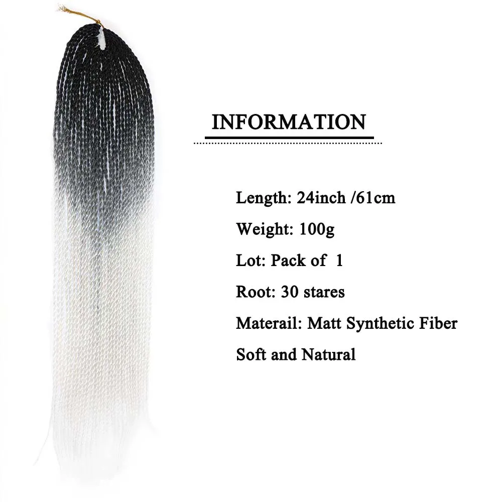 Senegalese Twist Braids Haar 24“ lange Ombre-Farbe kleine und weiche senegalesische Häkel-Flechthaar-Synthetikverlängerungen