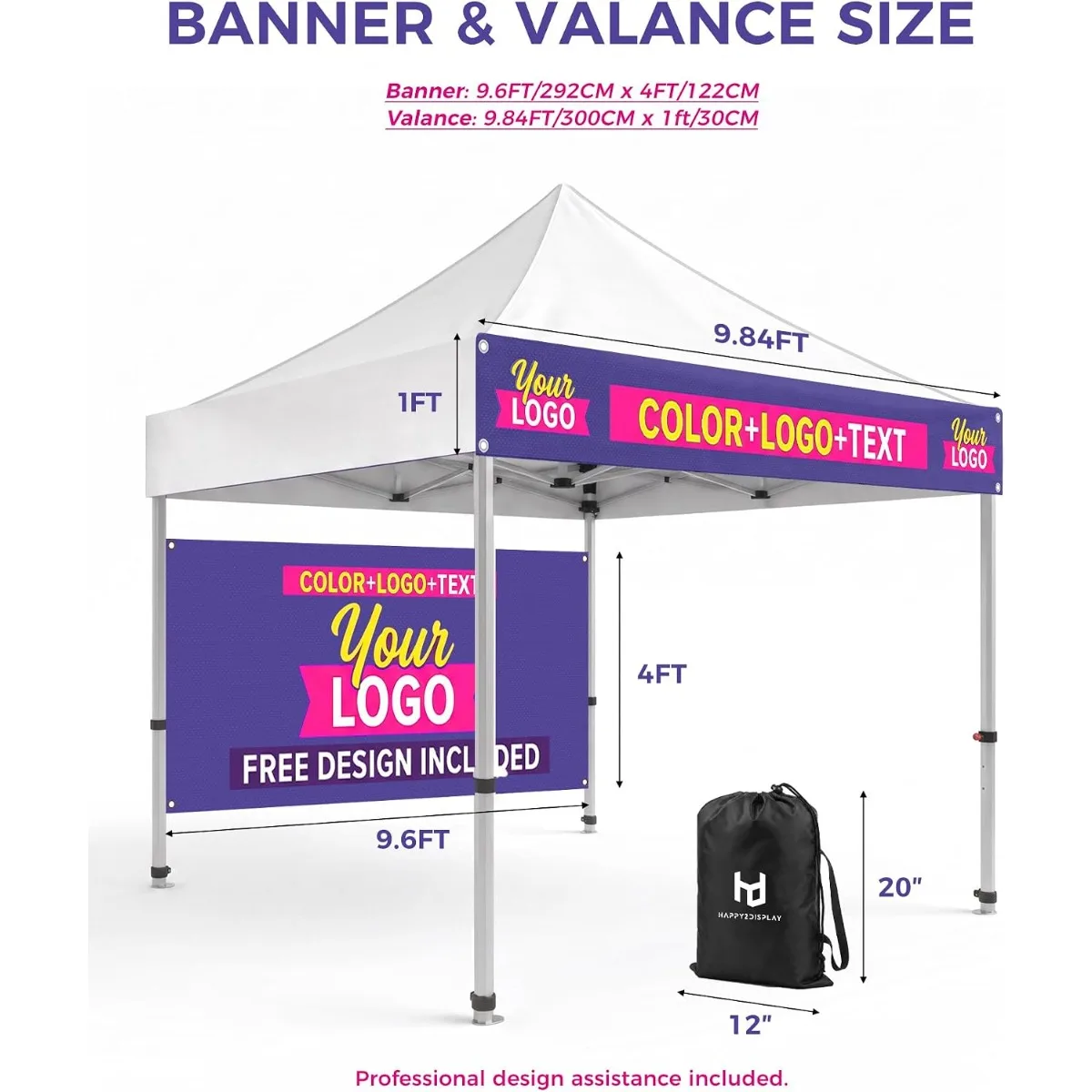 Custom 10x10 Canopy Tent Banner Valance Set Personalized Event Sign Oxford Fabric Dye Sublimation Printing Fade Resistant