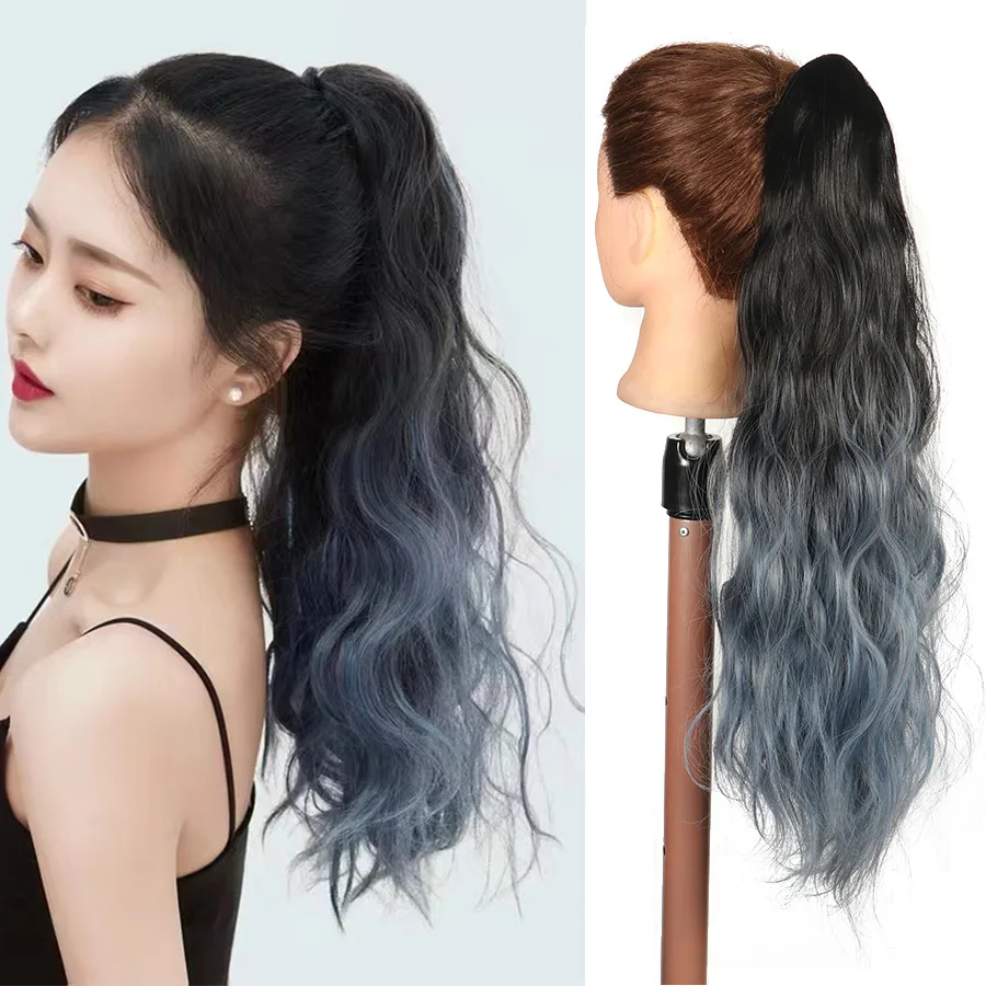 

Grey Claw Clip on Ponytail Hair Extensions Synthetic Fiber Hair Ombre Color Curly Wavy Clip in Pony Tail with Jaw Claw for Women