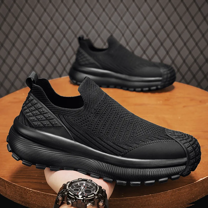 2026 Men's Breathable Mesh Slip-On Sneakers Rubber Toe Cap Non-Slip Work Shoes Comfortable Casual Athletic Minimalist Footwear