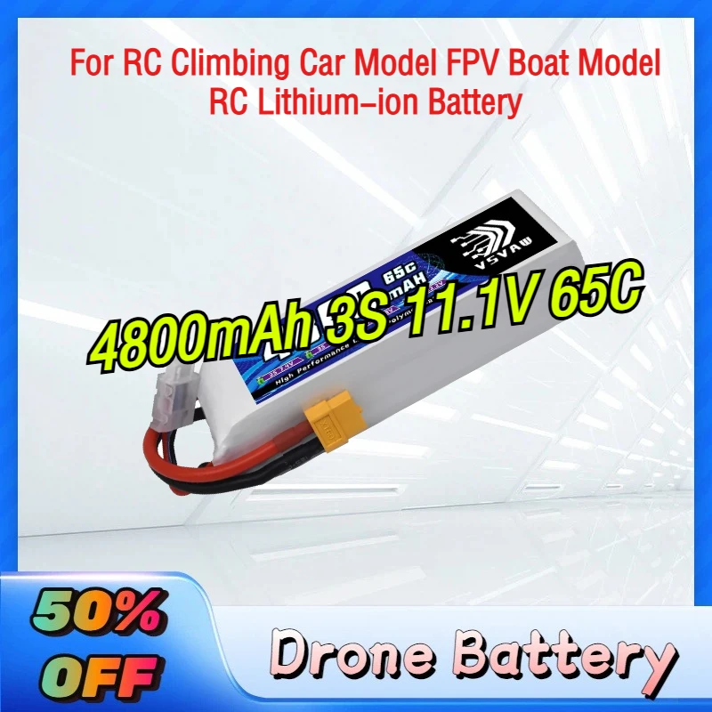 

VSVAW Newly Released 4800mAh 3S 11.1V 65C Drone Battery for RC Climbing Car Model FPV Boat Model RC Lithium-ion Battery