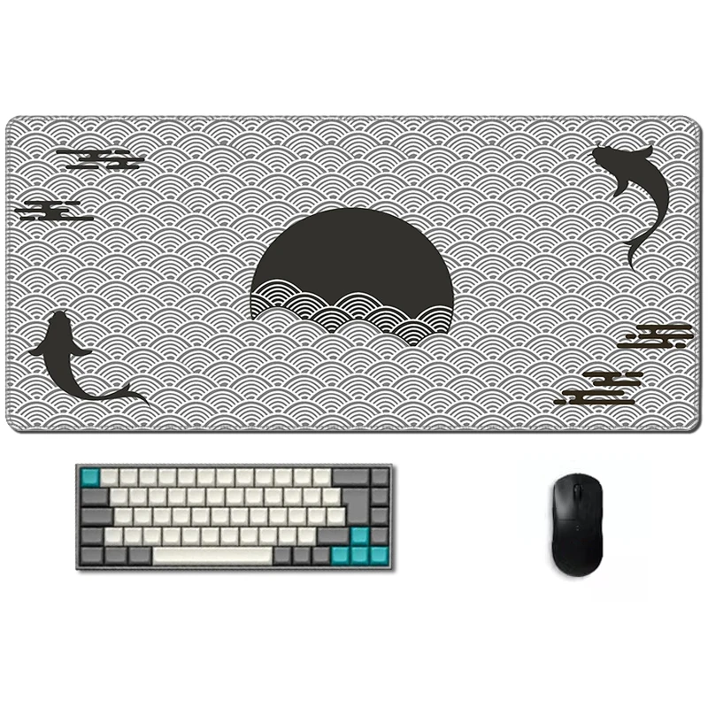 

Computer Mouse Pad Koi Fish Sun Cloud Japan Art Seal Sunrise Mousepad Game Table Mat Gamer Office Carpet Accessories Deskmat Xxl