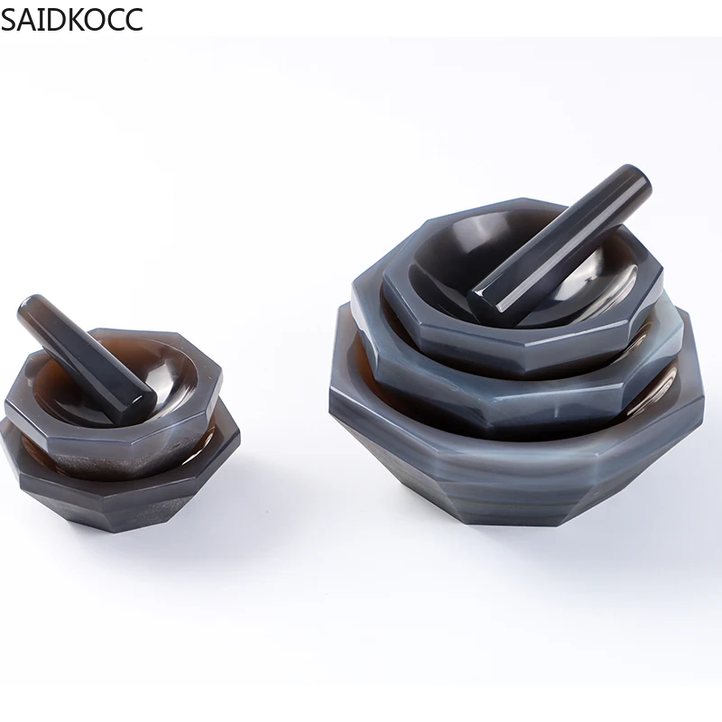 SAIDKOCC 1set 30mm To 130mm Laboratory Use Carnelian Mortar Natural AGATE Mortar with Pestle