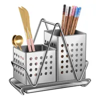 Stainless Steel Cutlery Holder Knives And Forks And Chopstick Draining Basket Draining Holes Design Kitchen Utensils Rack