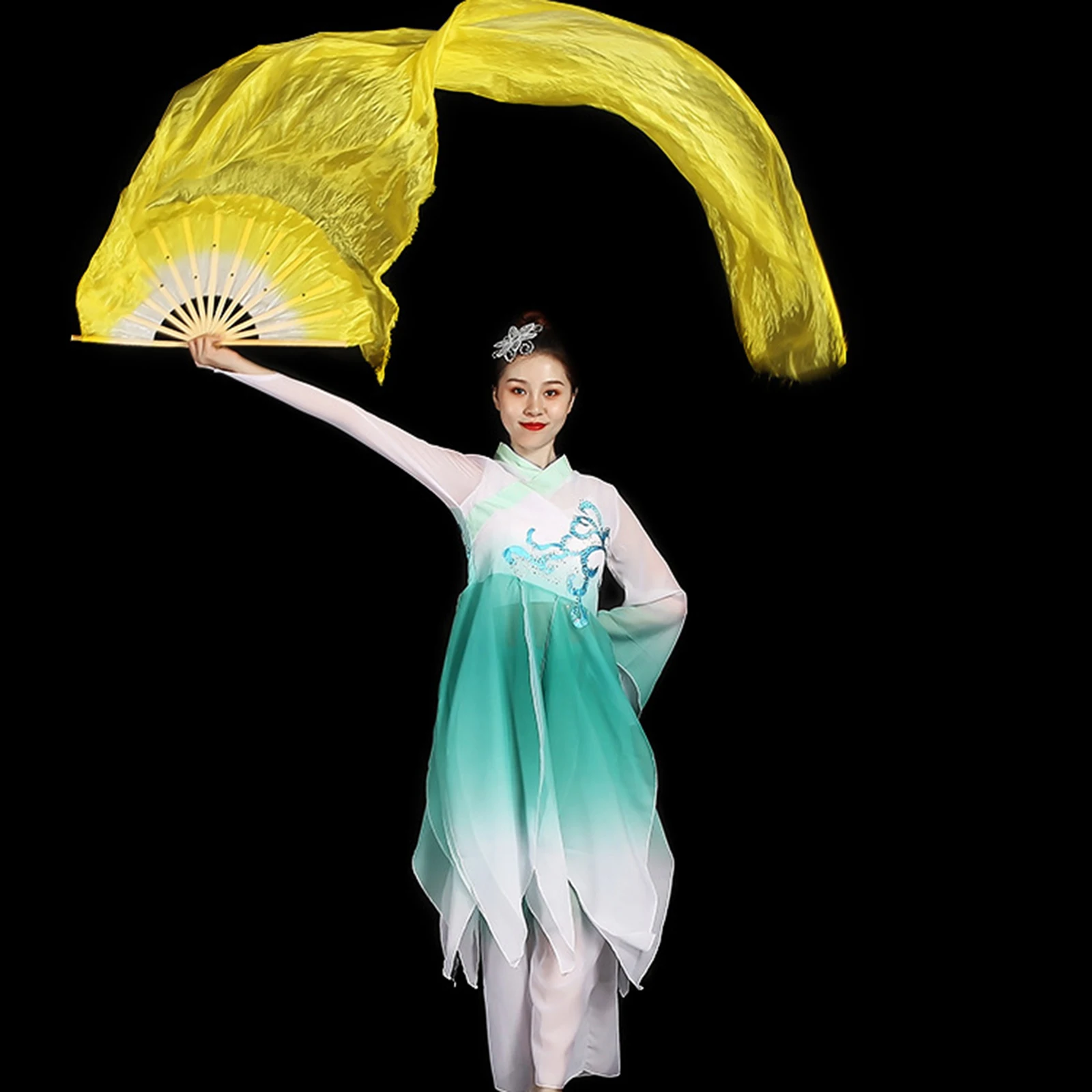 

Belly Dance Fan Silk Bamboo Long Folding Fan For Women Stage Performance Party Favors Square Dance Accessories