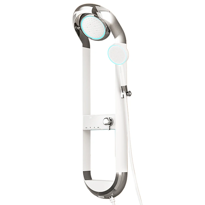 

2024 Новый трендовый кремово-белый настенный душ для ванной комнаты с смесителем для горячей и холодной воды и цифровым набором для душа с подсветкой настроения