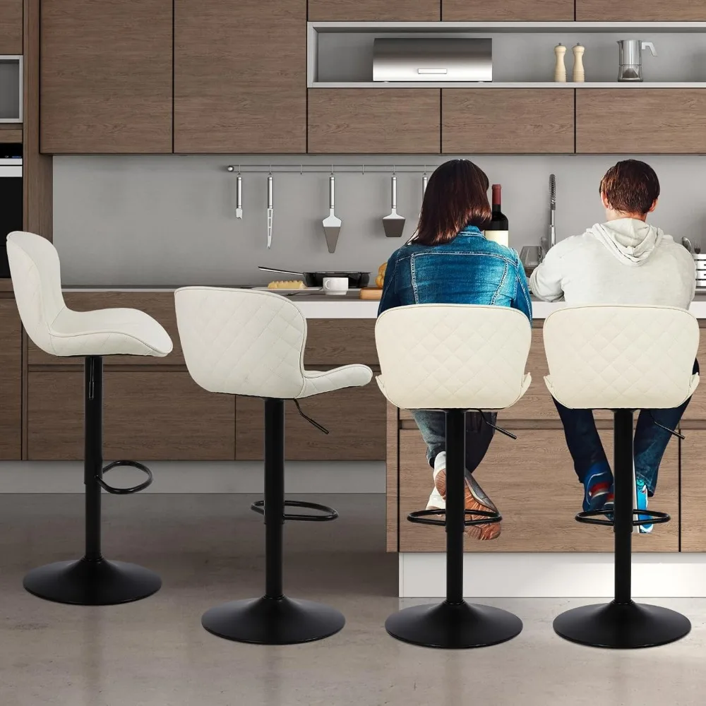 Bar Stools Set of 2, Leather Counter Height Barstools with Back, 17.72" Large Base, Height Adjustable, Swivel, Bar Stools