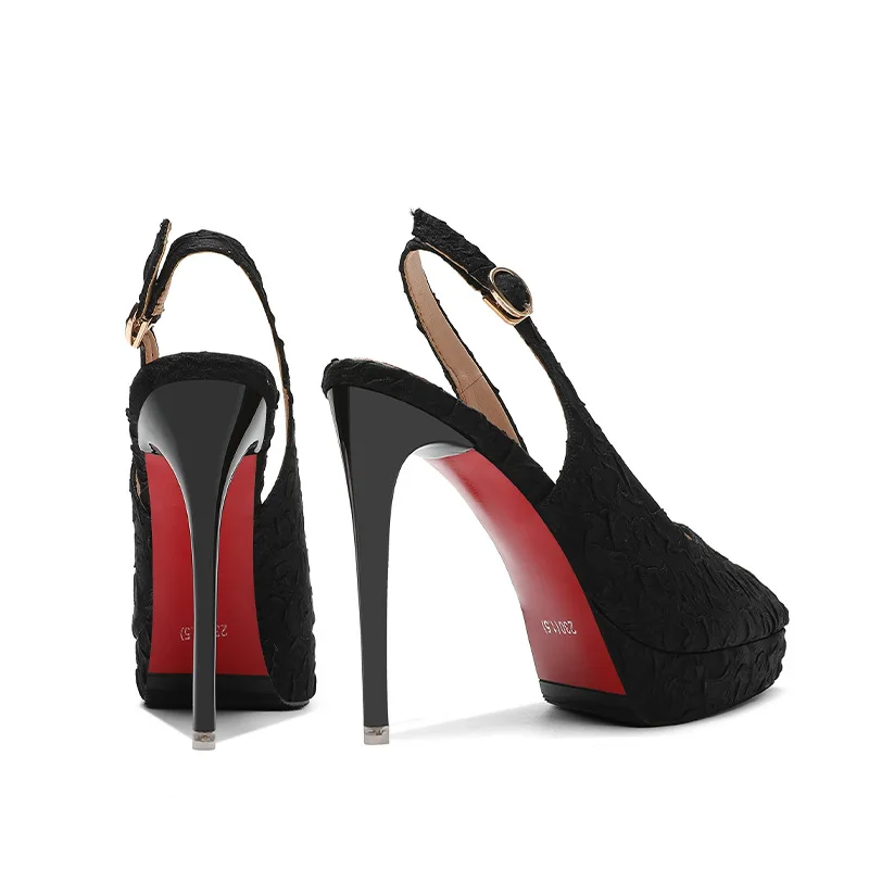 Saltos altos Mary Jane para mulheres, sapatos, dedo apontado, plataforma, preto, damasco, sexy, festa, 12cm