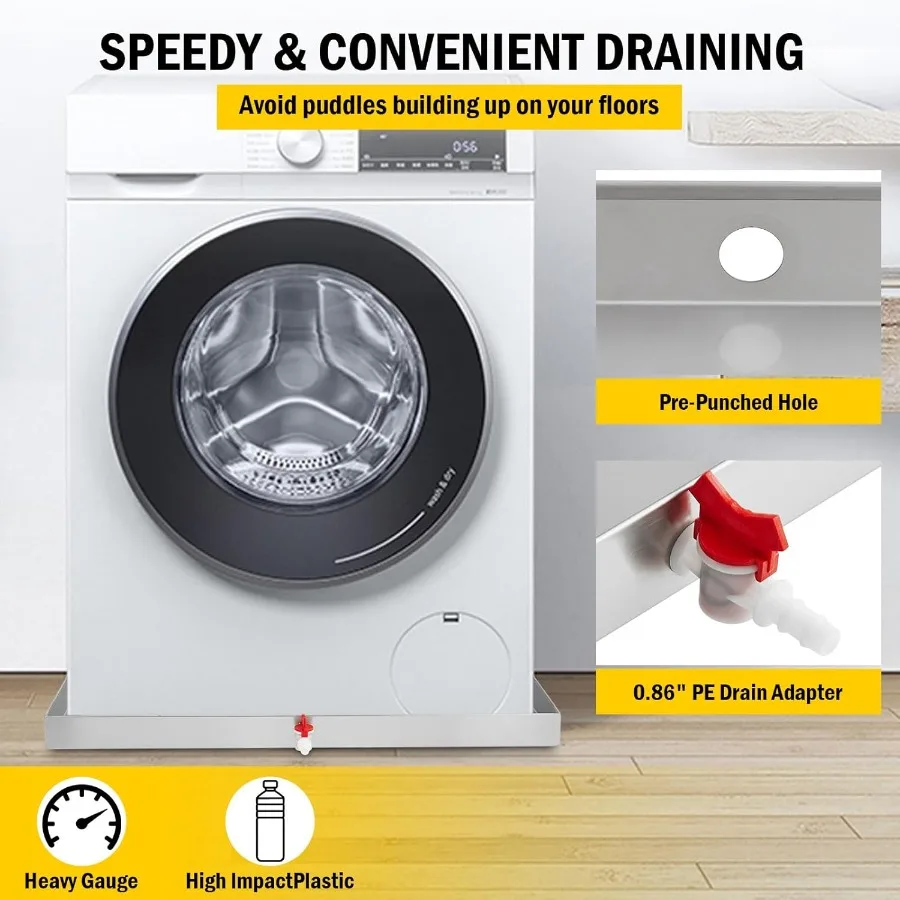 مقلاة غسالة من الفولاذ المقاوم للصدأ 304 شديدة التحمل لأجهزة 27 × 25 مع فتحة تصريف ومحول خرطوم تتضمن 4 قطع مضادة للارتفاع