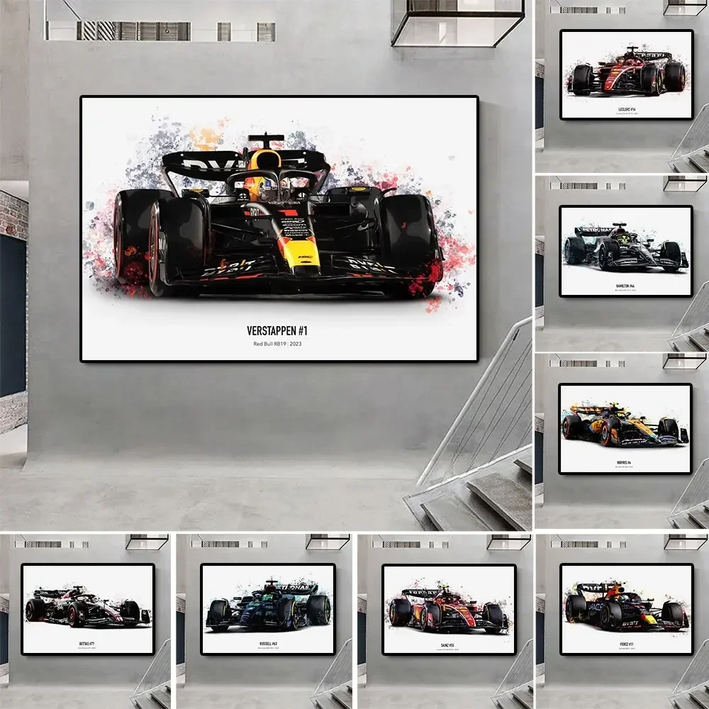 

Canvas Painting Decoration Formula Hamilton W Leclerc SF Watercolor Racing Verstappen Sports Car Wall Art For Home Decor