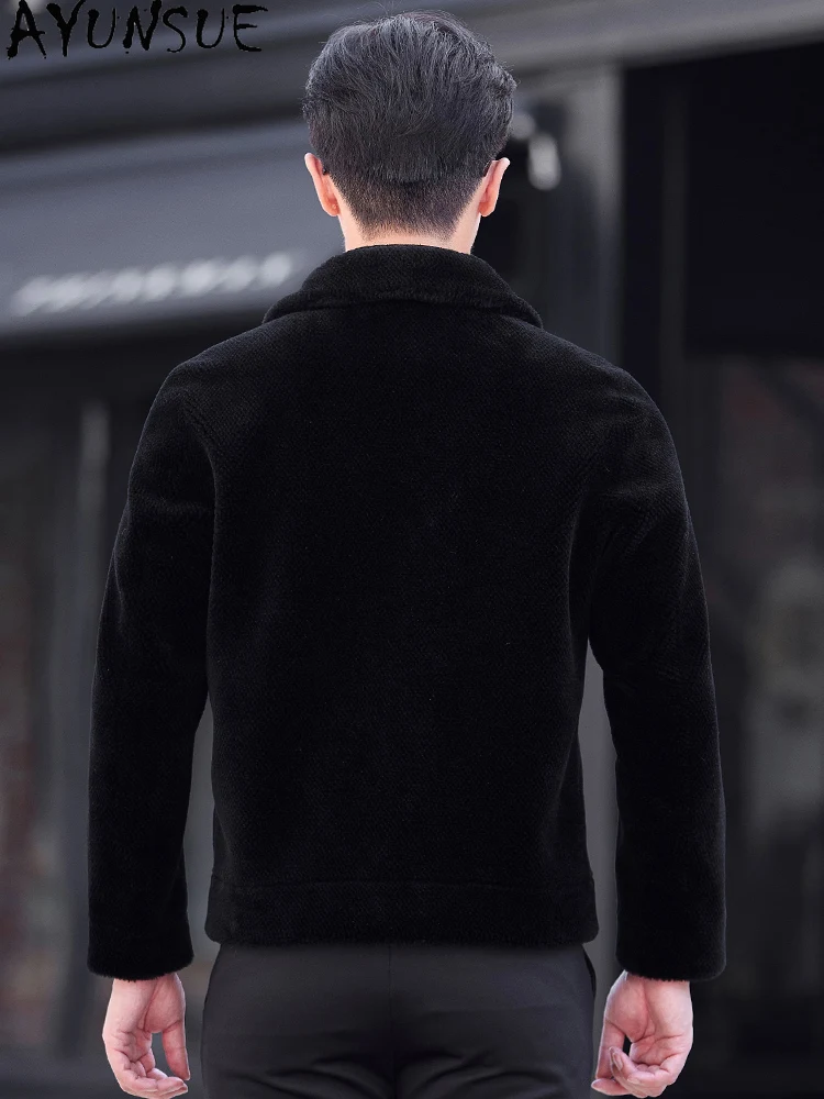 AYUNSUE Cappotti di lana 100% per uomo Autunno Inverno Moda coreana Giacca corta da tosatura delle pecore Cappotto di pelliccia da uomo reversibile Abiti neri