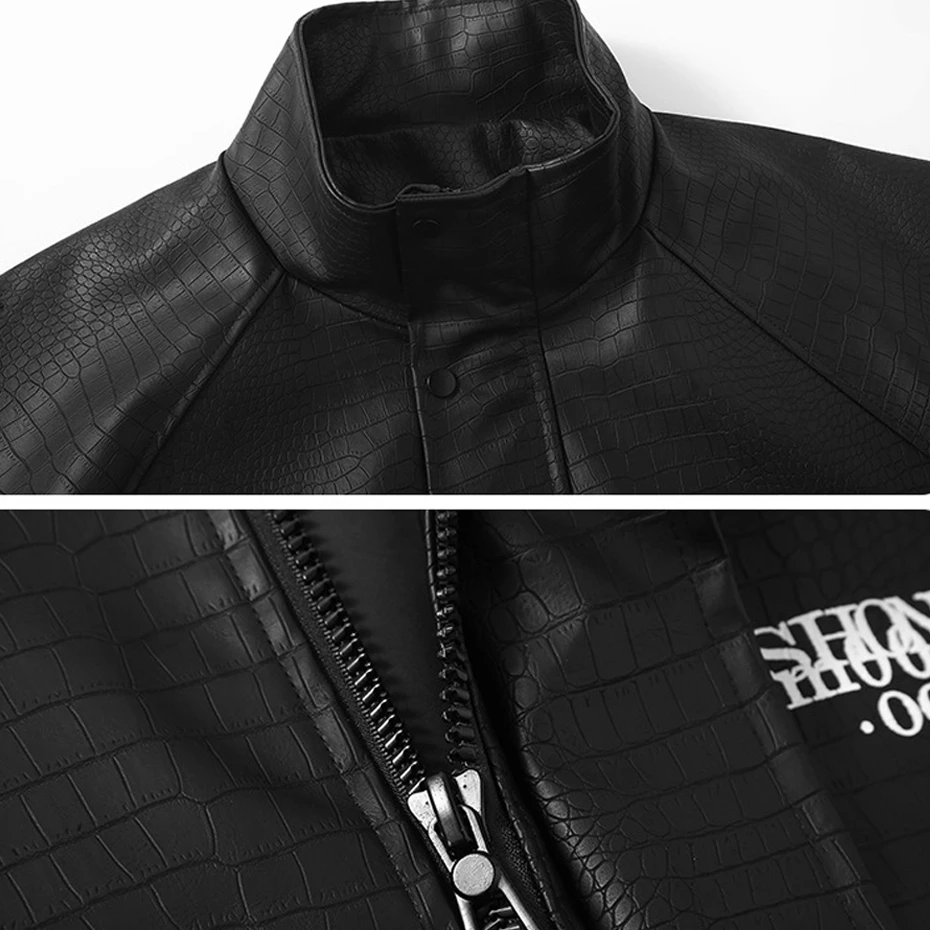 Stand-up Collar PU Jacket Men Motorcycle Biker Jacket Coat 12XL Plus Size Fashion Casual Jacket Male PU Coat Black