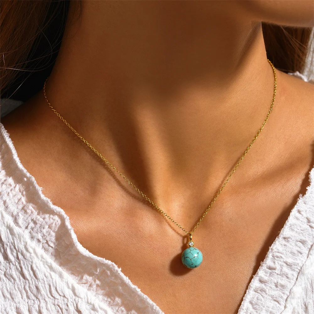 CANNER Real 925 Sterling Silver Necklace Stone Pendant Turquoise For Women Love Zircon 18k Gold Choker Necklace Fine Jewelry