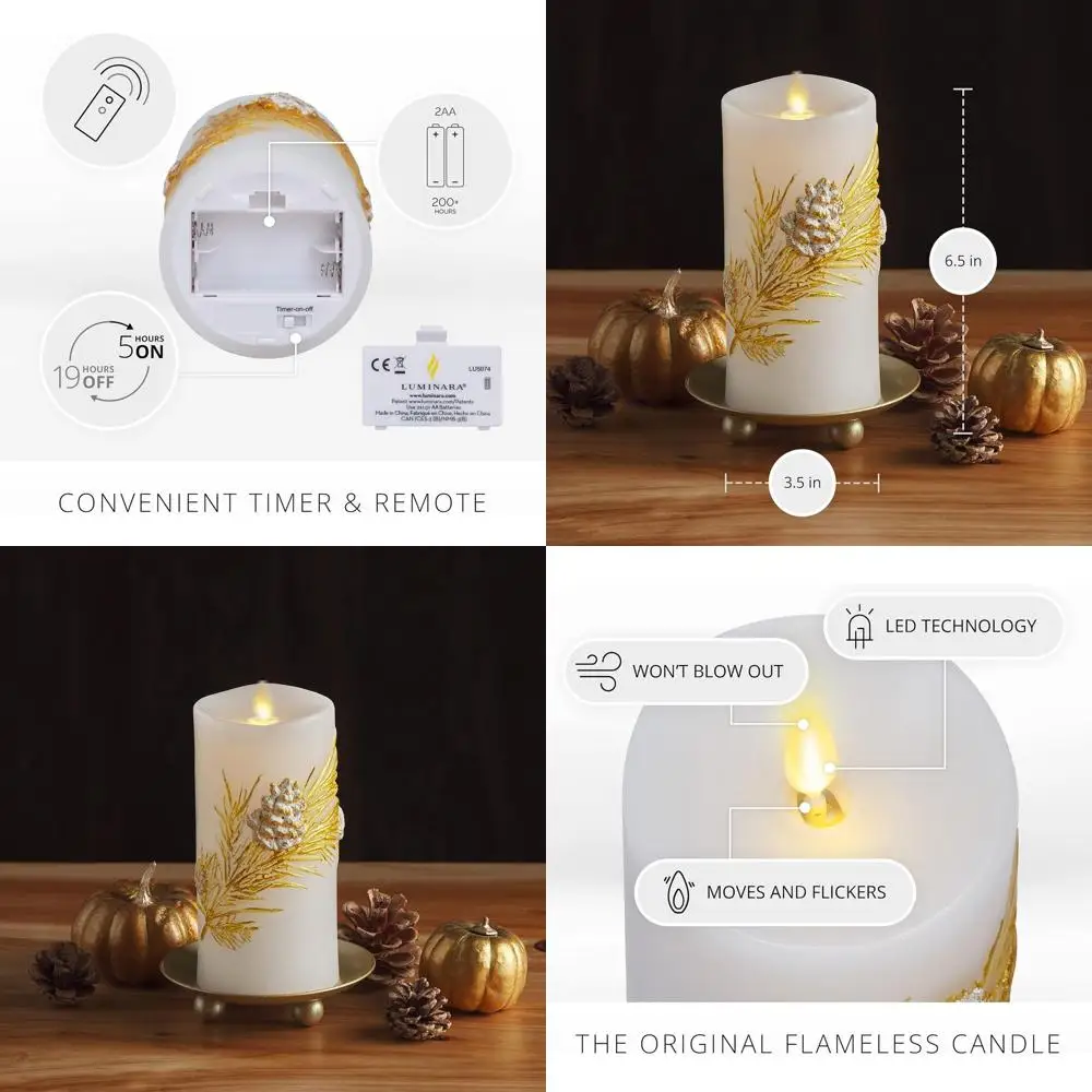 

3 x 6.5 Unscented Real Wax LED Pillar Candle with Recessed Edge, Battery-Powered