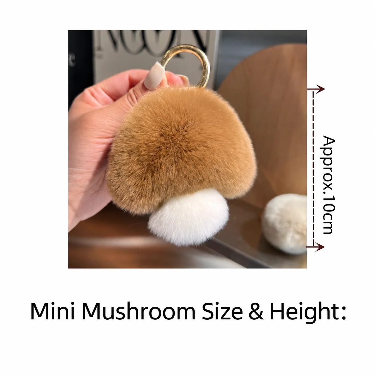 Plush Pendant Charm Faux Rex Rabbit Fur Mushroom Key Chain Backpack Decoration Charm Plush Metal Ring Key Chain For Travel Bag