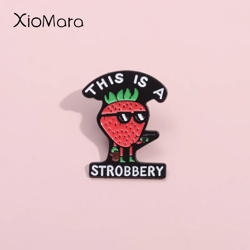 This A This Strobbery Enamel Pins Cool Punk Strawberry Sunglasses Killer Brooches Lapel Badges Jewelry Gift For Friends