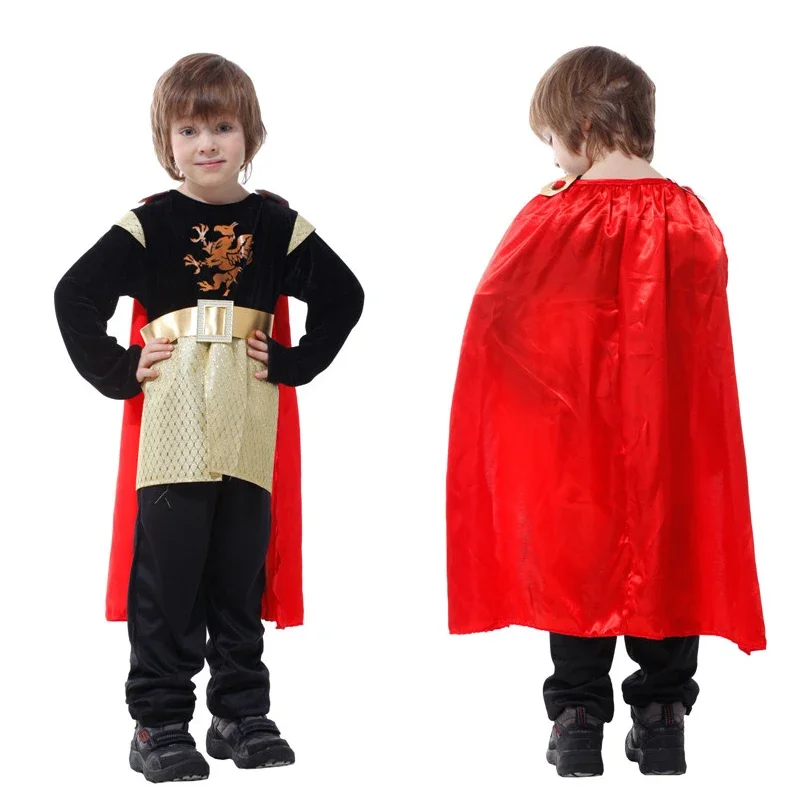 Kids Boys Royal Warrior Knight Costumes Soldier Children Medieval Roman Attached Cape Halloween Carnival Party No Weapon