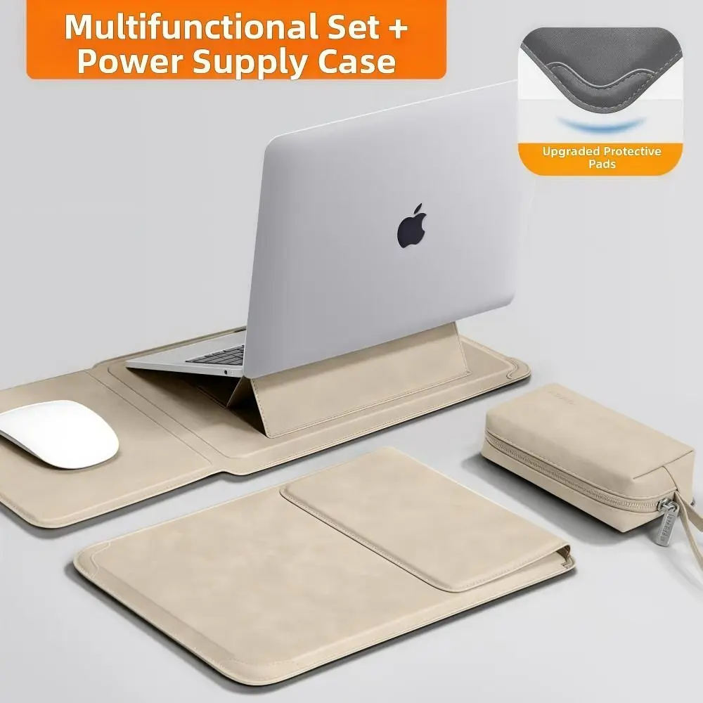 

3in1 Laptop Stand Mouse Pad Bag 13 14 15 15.6 16Inch Shockproof Laptop Sleeve Case Waterproof PU Leather Notebook Stand Bag