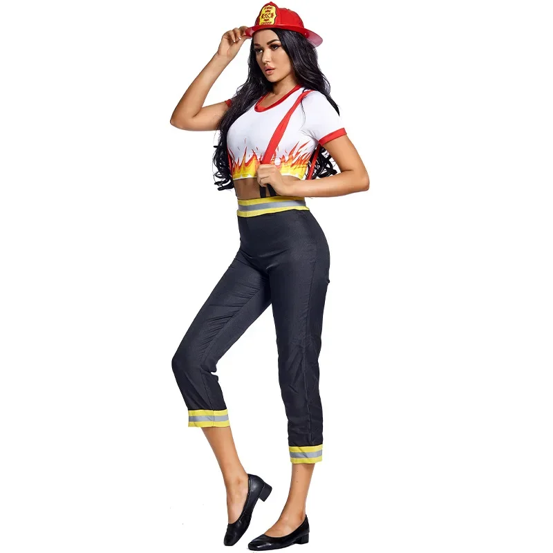 Halloween Women Five-Alarm Fire Chief Firewoman Firefighter Costume Cosplay Role Play Fantasia Party Dress