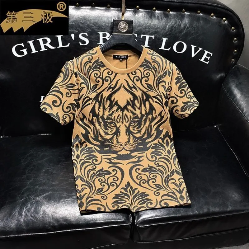 

Men's Clothing Summer Fashion Printed Tiger Head Short-sleeved Graphic T-shirt Trendy Handsome All-match High-end Top