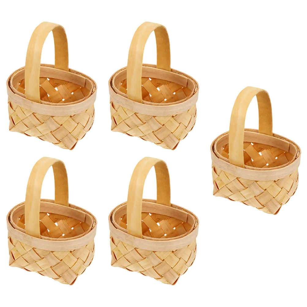 

5Pcs Tiny Woven Baskets Small Basket with Handle for Kitchen Study Room Organization Jewelry Eraser Petal Storage Gift Container