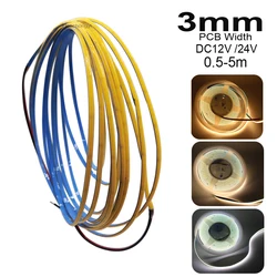 DC12V 24V światło pasek COB LED o szerokości 3mm, miękka, elastyczna FCOB 384LED/M paski 3000K 4000K 6500K CRI90 sypialnia kuchnia