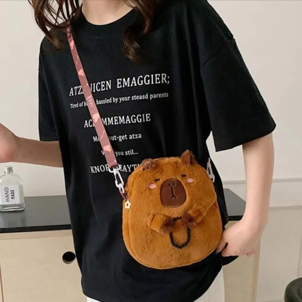 Animal Cartoon Capybara Plush Shoulder Bag Zipper Stuffed Capybara Crossbody Bag Fashion Cute Cartoon Capybara Handbag Couple