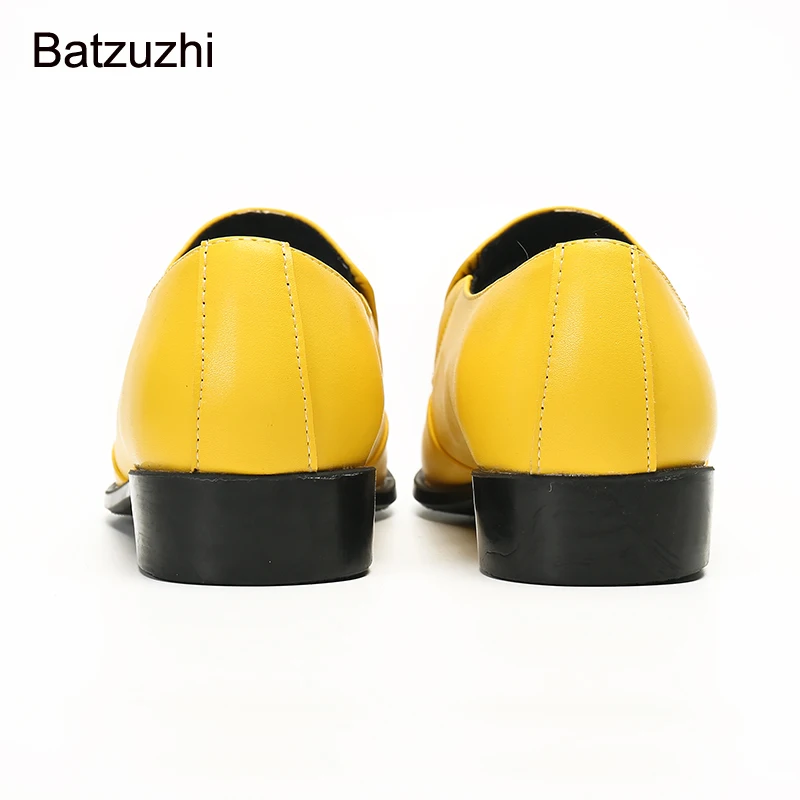 Batzuzhi Fashion Handmade Men\'s Shoes Bright Color Yellow Men Leather Dress Shoes Pointed Toe Party and Wedding Shoes Male!