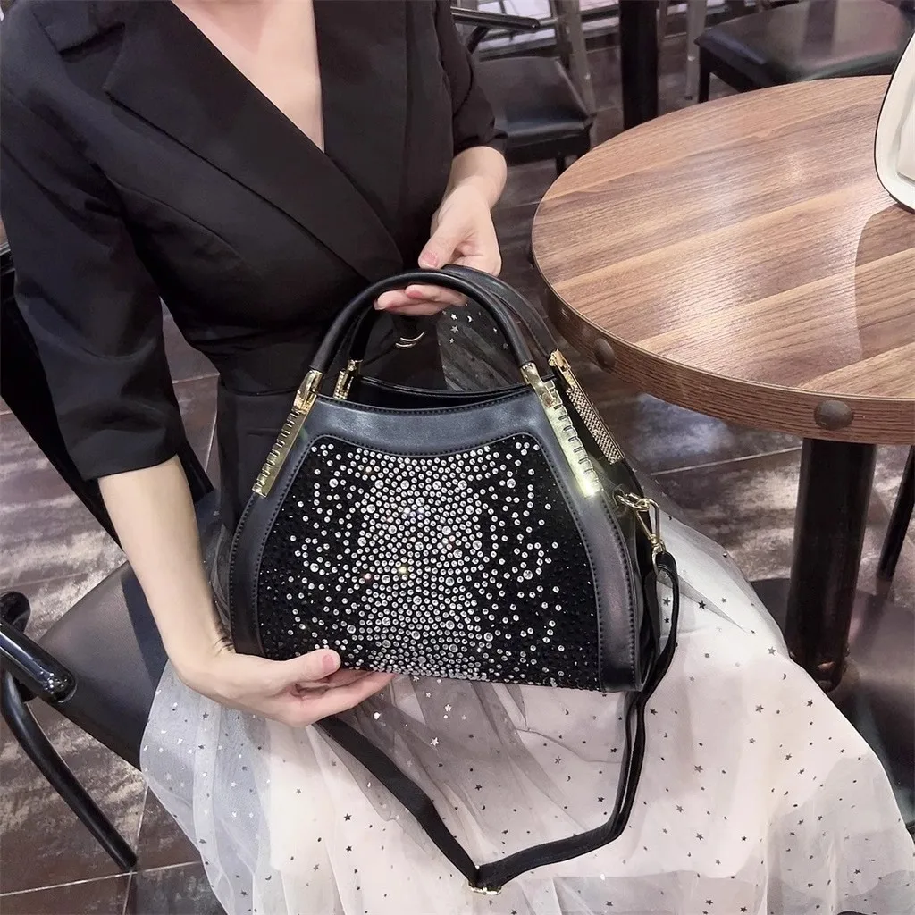 Large Capacity Textured Fashion Square Bag Glitter Shiny Diamonds Women\'s Handbag High Quality Shoulder Messenger Bag Lady Purse
