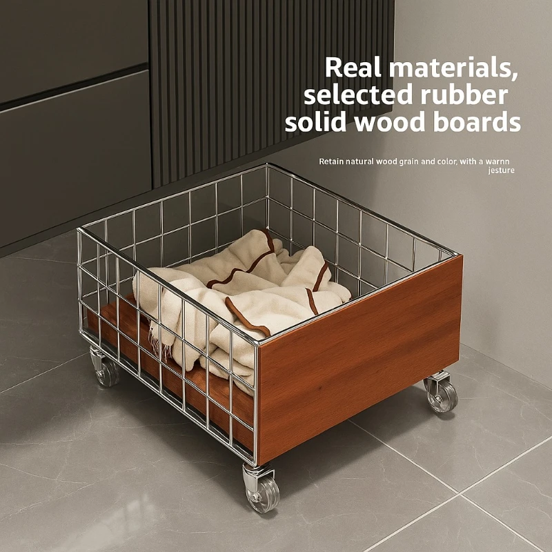 

Rolling Stainless Steel Laundry Hamper Bathroom Storage Basket with Wheels Over Toilet Organizer Movable Clothes Cart