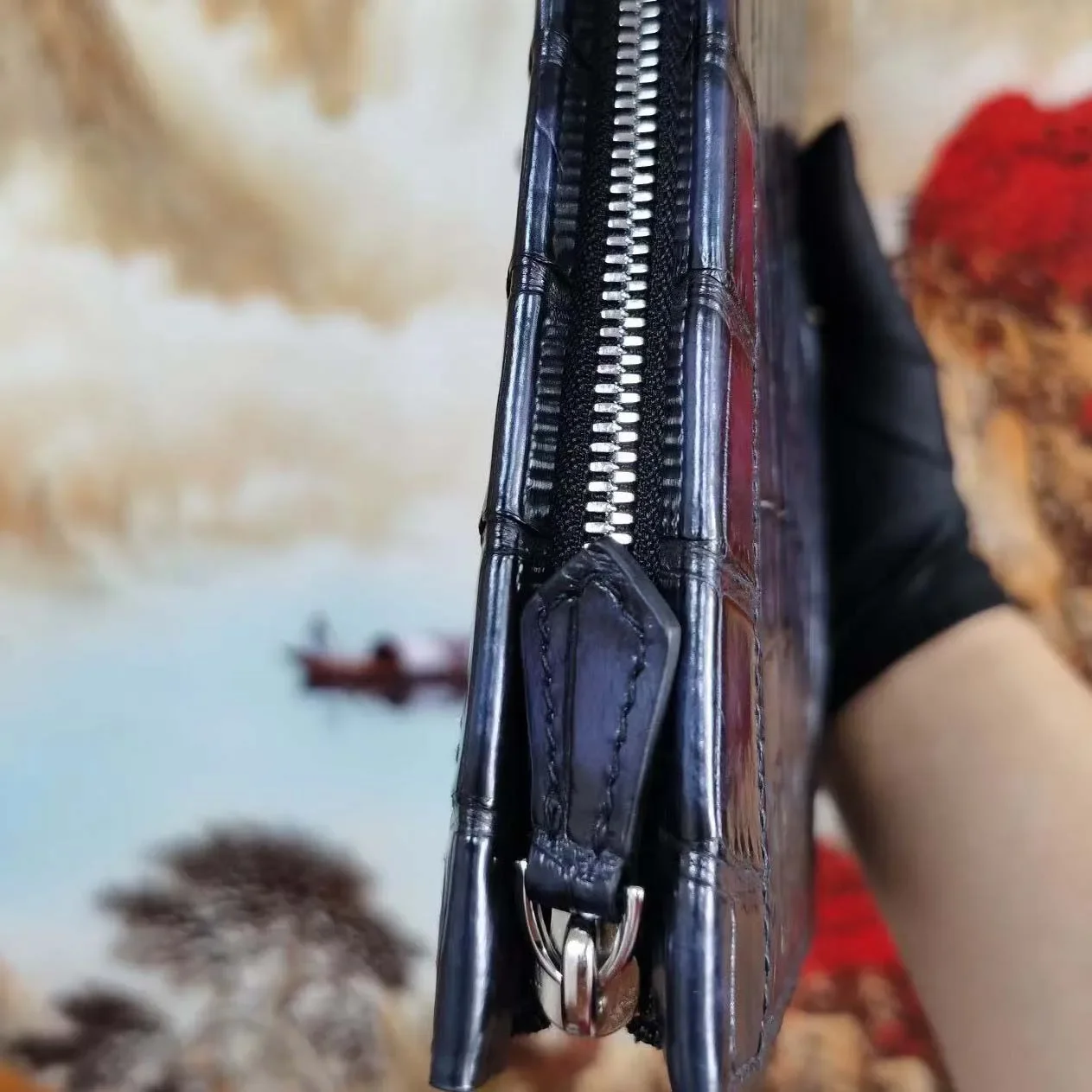 yingshang men  male crocodile leather bag men crocodile  brunsh color rubbing color blue men hand view 5