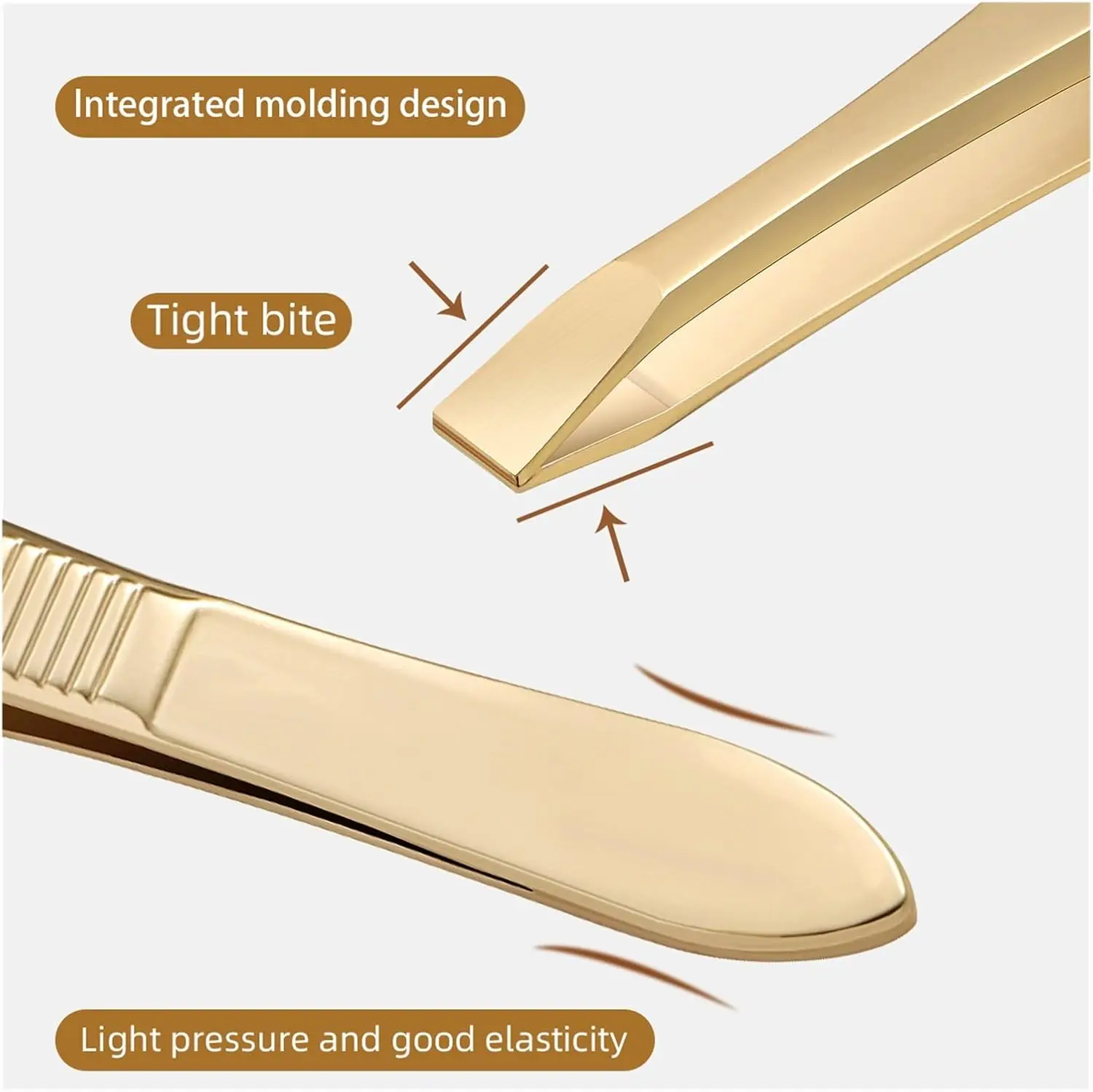 ゴールドステンレススチール製の眉毛ピンセット、フラットと斜めのスタイルがあり、眉毛やひげの抜き取りに使用するピンセットツールです。