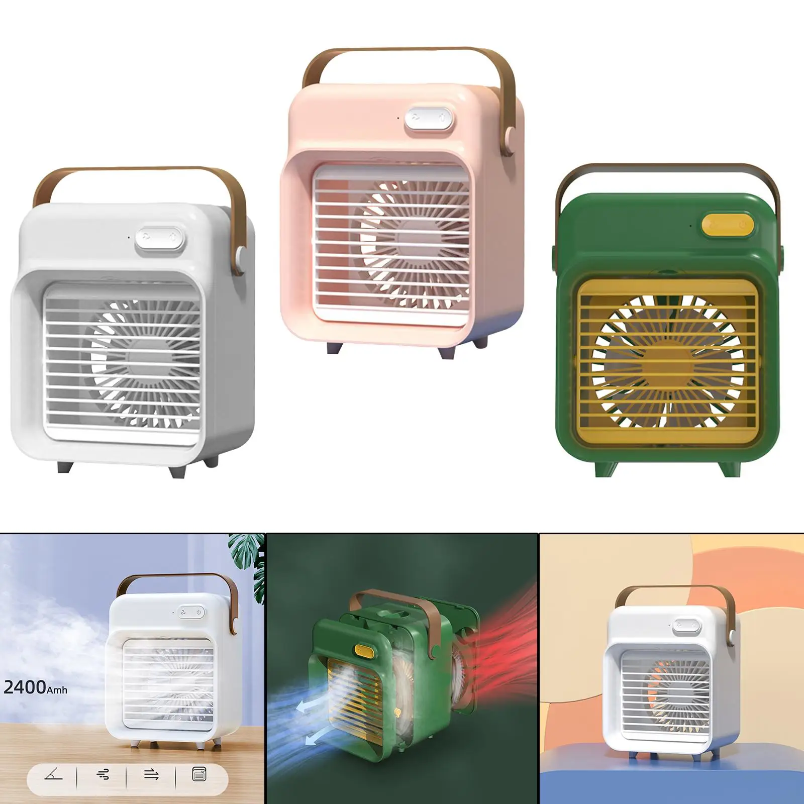 3 سرعات مكيف هواء متنقل لاسلكي مرطب نوع C تبريد سريع 2400mAh مروحة تبريد الهواء للتخييم الصيف غرفة نوم