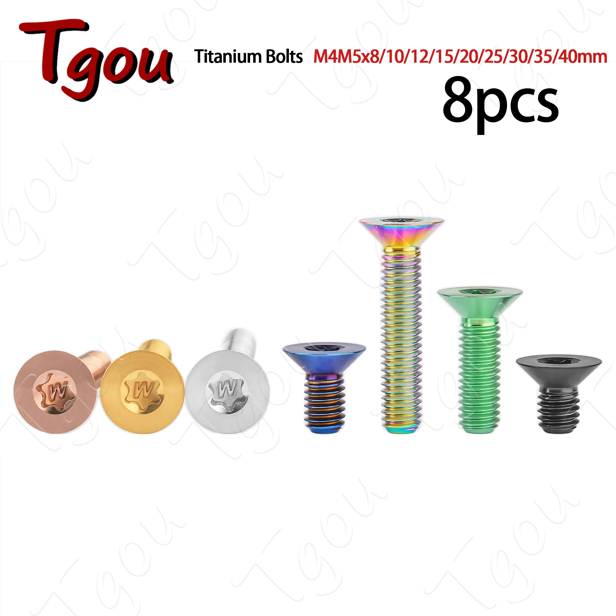 

Tgou Titanium Bolts M4M5x8/10/12/15/20/25/30/35/40mm Lengths Flat Countersunk Head Screw for Bicycle Motorcycle Car 8pcs